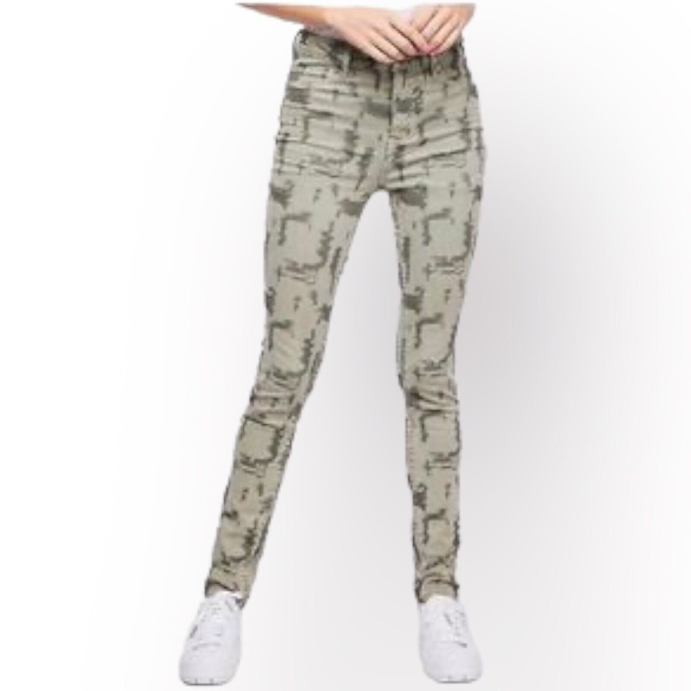 Women’s 27 Free People Camo Gray Green Super High Rise Skinny Leg Denim Jeans